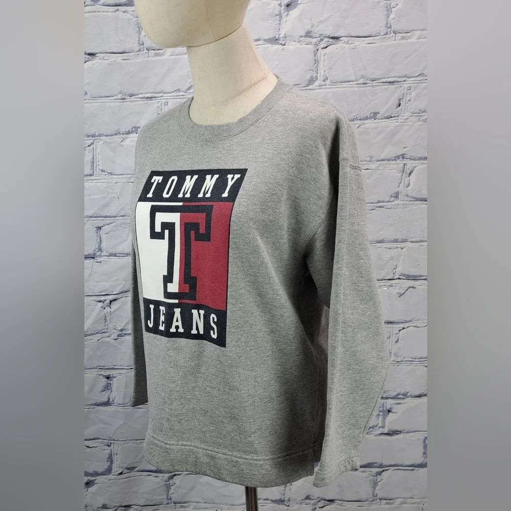 Tommy Hilfiger Tommy Jeans Women's Sweater Vintage 90s Y2K Spell Out Gray Medium - Picture 3 of 11